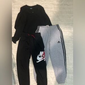 Nike Kids Black Joggers, Adidas Gray Joggers and two Black Shirts Size 8